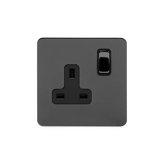 Soho Lighting Black Nickel Flat Plate 13A 1 Gang Switched Socket