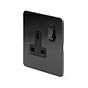 The Connaught Collection Black Nickel Flat Plate 13A 1 Gang Switched Socket, Double Pole Blk Ins Screwless