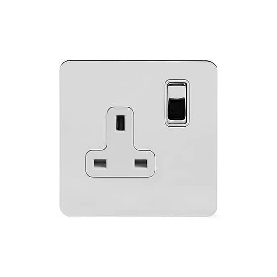 Soho Lighting Polished Chrome Flat Plate 13A 1 Gang Switched Socket