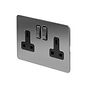 The Lombard Collection Brushed Chrome Flat Plate 13A 2 Gang Switched Socket, Double Pole Blk Ins Screwless
