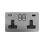 Brushed Chrome 2 Gang USB C Socket
