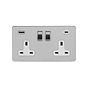 The Lombard Collection Brushed Chrome Flat Plate 2 Gang USB A+C Socket (13A Socket + 2 USB Ports A+C 3.1A) White Inserts