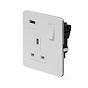 The Eldon Collection White Metal Flat Plate 1 Gang 13A DP Socket with USB-A 2.1A