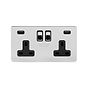 Soho Lighting Polished Chrome Flat Plate 13A 2 Gang DP USB Switched Socket (USB Output 4.8amp) Blk Ins Screwless