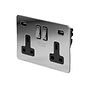 The Finsbury Collection Polished Chrome Flat Plate 2 Gang 13A DP Socket with 2 x USB-A 4.8A