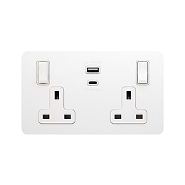 The Eldon Collection White Metal Flat Plate 13A 2 Gang Super Fast Charge 45W USB A+C Socket