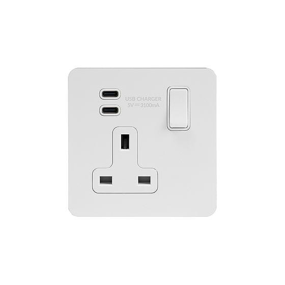 White Metal 1 Gang USB C Socket
