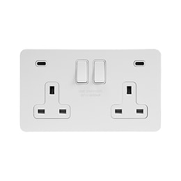 Soho Lighting White Metal Flat Plate 2 Gang USB C+C Socket (13A Socket + 2 USB C 4.8A Ports) 