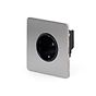 The Lombard Collection Brushed Chrome Flat Plate 16A 1 Gang Euro Schuko Socket Blk Ins Screwless
