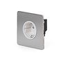 The Lombard Collection Brushed Chrome Flat Plate 16A 1 Gang Euro Schuko Socket Wht Ins Screwless