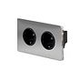The Lombard Collection Brushed Chrome Flat Plate 16A 2 Gang Euro Schuko Socket Blk Ins Screwless