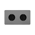 The Connaught Collection Black Nickel Flat Plate 16A 2 Gang Euro Schuko Socket Blk Ins Screwless