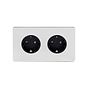 The Finsbury Collection Polished Chrome Flat Plate 16A 2 Gang Euro Schuko Socket Blk Ins Screwless