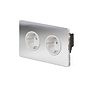 The Finsbury Collection Polished Chrome Flat Plate 16A 2 Gang Euro Schuko Socket Wht Ins Screwless