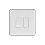 Soho Lighting White Metal Plate with Chrome Edge 10A 2 Gang 2 Way Switch Wht Ins Screwless