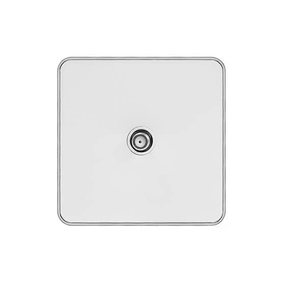 Soho Lighting White Metal Plate with Chrome Edge 1 Gang Satellite Socket Wht Ins Screwless