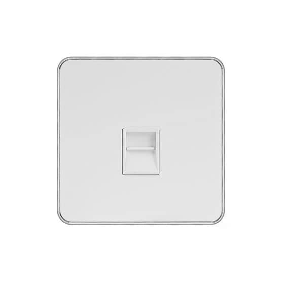 Soho Lighting White Metal Plate with Chrome Edge 1 Gang Telephone Master Socket,BT Wht Ins Screwless