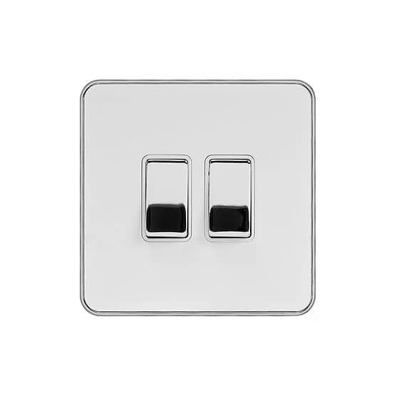 Soho Lighting White & Polished Chrome With Chrome Edge 10A 2 Gang Intermediate Switch White Inserts Screwless