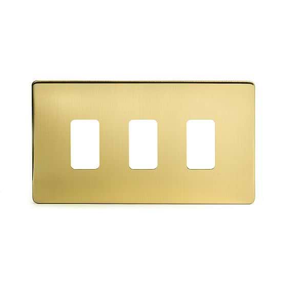 The Savoy Collection Brushed Brass 3 Gang RM Rectangular Module Grid Switch Plate