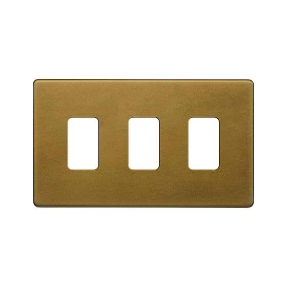 The Belgravia Collection Old Brass 3 Gang RM Rectangular Module Grid Switch Plate