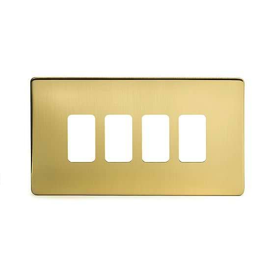 The Savoy Collection Brushed Brass 4 Gang RM Rectangular Module Grid Switch Plate
