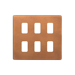 The Chiswick Collection Antique Copper 6 Gang RM Rectangular Module Grid Switch Plate