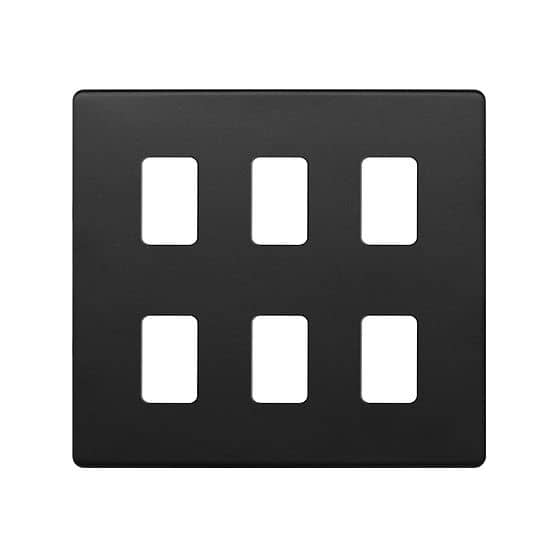 The Camden Collection Matt Black 6 Gang RM Rectangular Module Grid Switch Plate