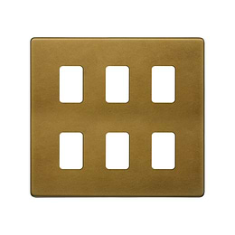 The Belgravia Collection Old Brass 6 Gang RM Rectangular Module Grid Switch Plate