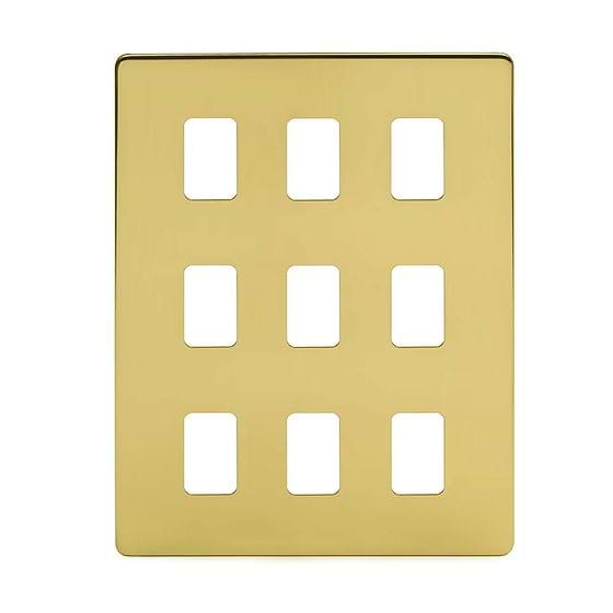 The Savoy Collection Brushed Brass 9 Gang RM Rectangular Module Grid Switch Plate