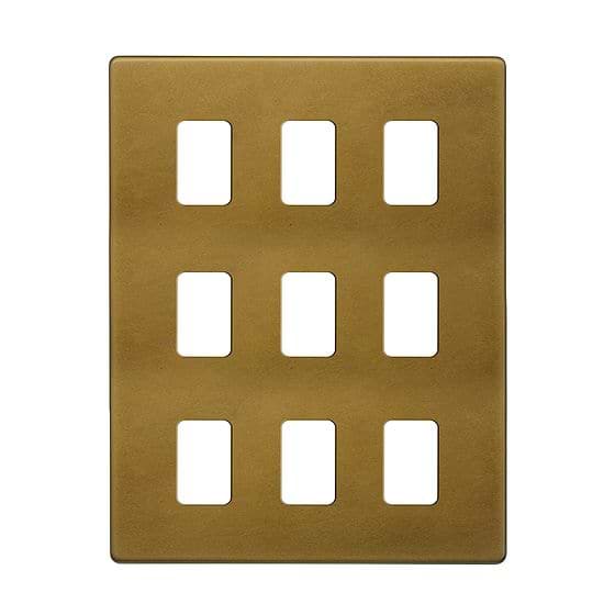 The Belgravia Collection Old Brass 9 Gang RM Rectangular Module Grid Switch Plate