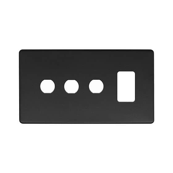The Camden Collection Matt Black 4 Gang 1RM+3CM Dual Module Grid Switch Plate