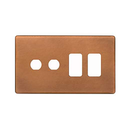 The Chiswick Collection Antique Copper 4 Gang 2RM+2CM Dual Module Grid Switch Plate