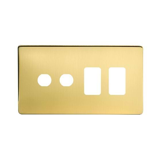The Savoy Collection Brushed Brass 4 Gang 2RM+2CM Dual Module Grid Switch Plate
