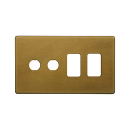 The Belgravia Collection Old Brass 4 Gang 2RM+2CM Dual Module Grid Switch Plate