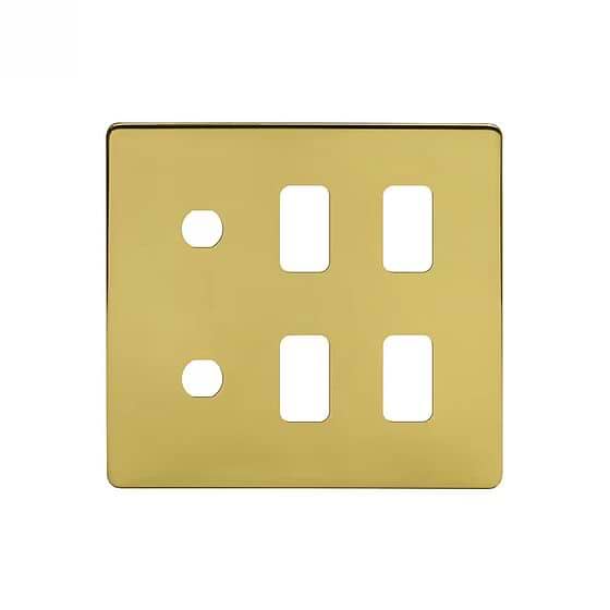 The Savoy Collection Brushed Brass 6 Gang 4RM+2CM Dual Module Grid Switch Plate