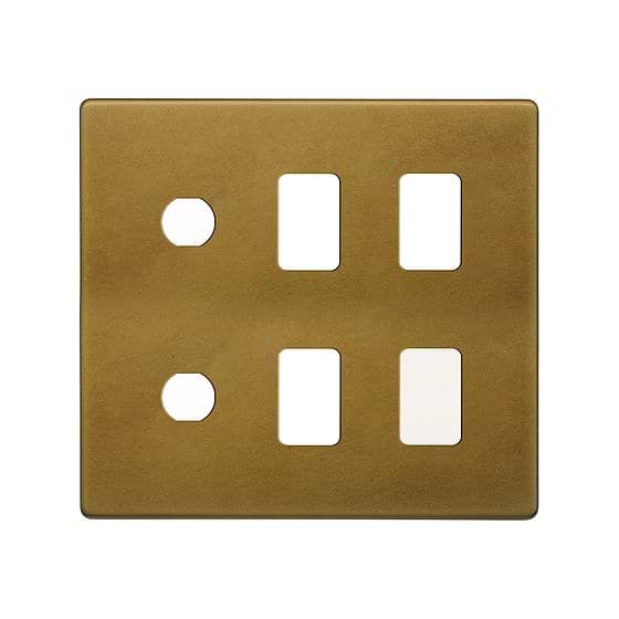 The Belgravia Collection Old Brass 6 Gang 4RM+2CM Dual Module Grid Switch Plate