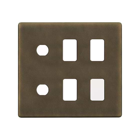 The Westminster Collection Vintage Brass 6 Gang 4RM+2CM Dual Module Grid Switch Plate