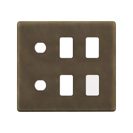 The Westminster Collection Vintage Brass 6 Gang 4RM+2CM Dual Module Grid Switch Plate