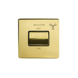 24k Brushed Brass 1 Gang 1 way Fan Isolator Switch with Black Insert