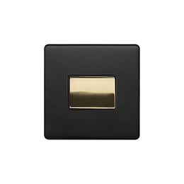 The Camden Collection Matt Black & Brushed Brass 10A 1 Gang 1 Way 3-Pole Fan Isolator Black Insert Screwless