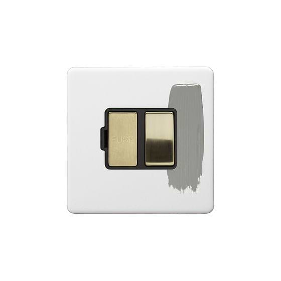 Soho Lighting Primed Paintable Switched Fused Connection Unit (FCU) 13A Double Pole with Brushed Brass Switch with Black Insert