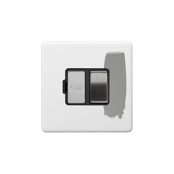 Soho Lighting Primed Paintable Switched Fused Spur (FCU) 13A Double Pole with Brushed Chrome Switch and Black Insert