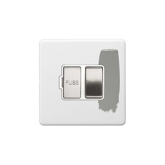 Soho Lighting Primed Paintable Switched Fused Connection Unit (FCU) 13A Double Pole with Brushed Chrome Switch and White Insert