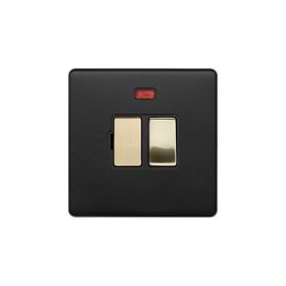 The Camden Collection Matt Black & Brushed Brass 13A Double Pole Switched Fused Connection Unit (FCU) With Neon Black Insert Screwless