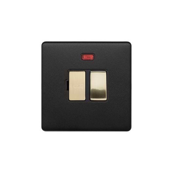 The Camden Collection Matt Black & Brushed Brass 13A Double Pole Switched Fused Connection Unit (FCU) With Neon Black Insert Screwless