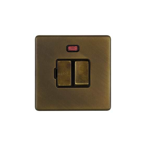 The Westminster Collection Vintage Brass 13A Double Pole Switched Fused Connection Unit (FCU) With Neon