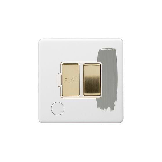 Soho Lighting Primed Paintable 13A Switched Fused Connection Unit (FCU) Flex Outlet with Brushed Brass Switch with White Insert