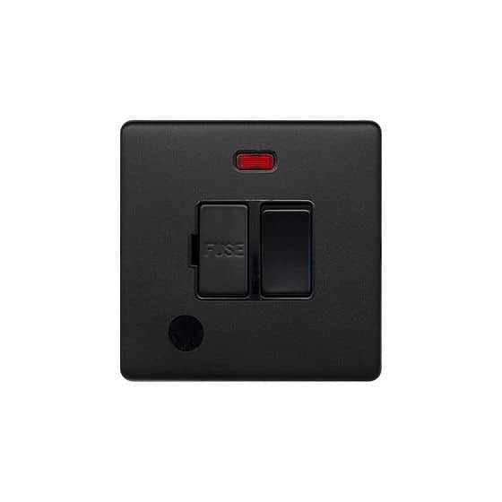 The Camden Collection Matt Black 13A Switched Fused Connection Unit (FCU) Flex Outlet With Neon Blk Ins Screwless