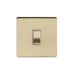 Soho Lighting Brushed Brass 20A 1 Gang Double Pole Switch Wht Ins Screwless