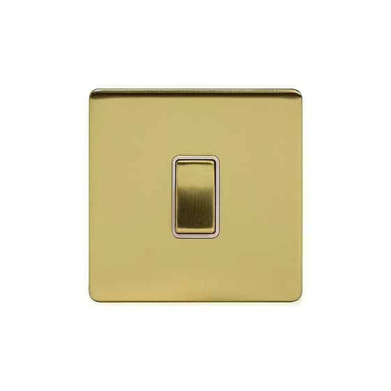The Savoy Collection Brushed Brass 20A 1 Gang Double Pole Switch Wht Ins Screwless